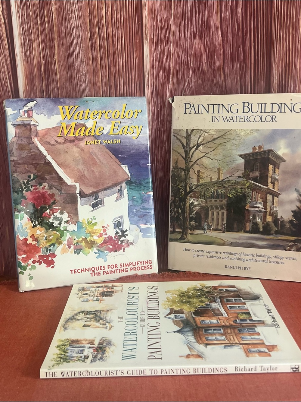 Watercolor Painting Books Trio - Red, White, Brown Covers